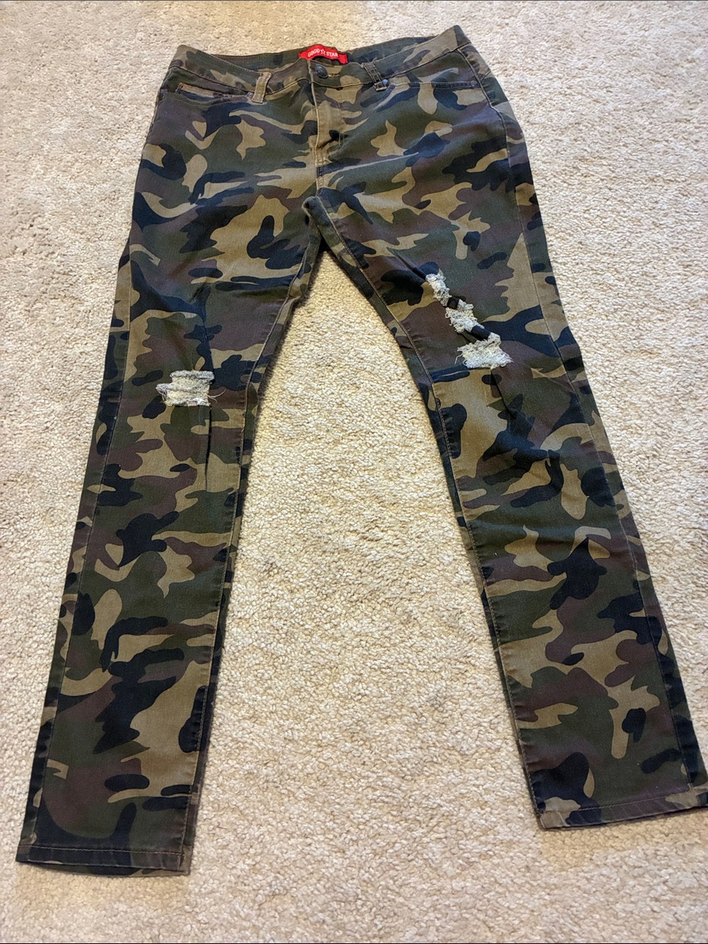 Camo Distressed Skinny Jeans - Olive Camouflage
Size 15 marked size 14